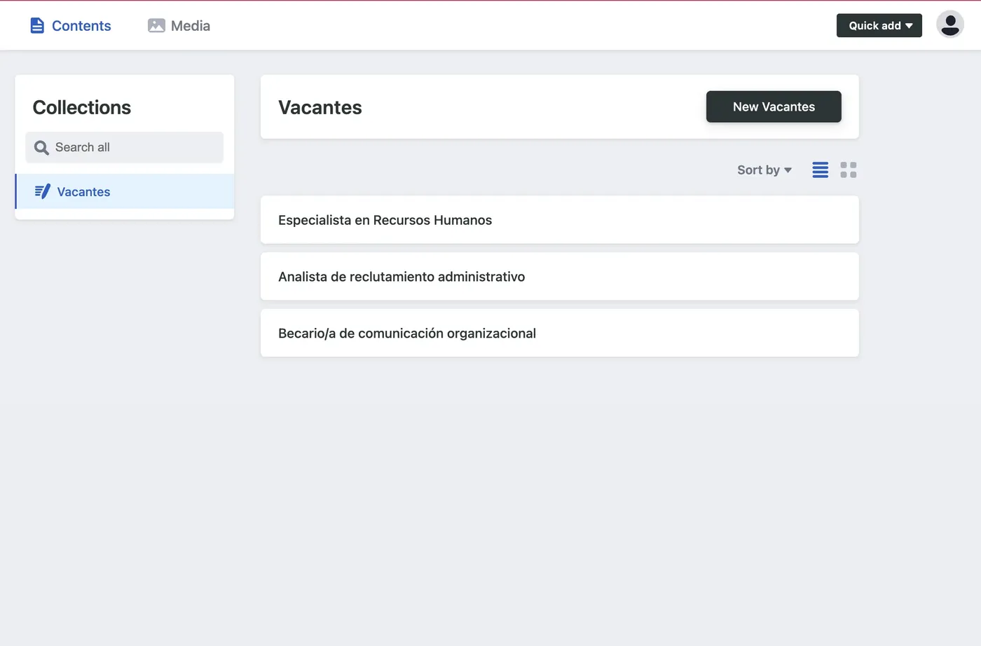 CMS - listado de vacantes
